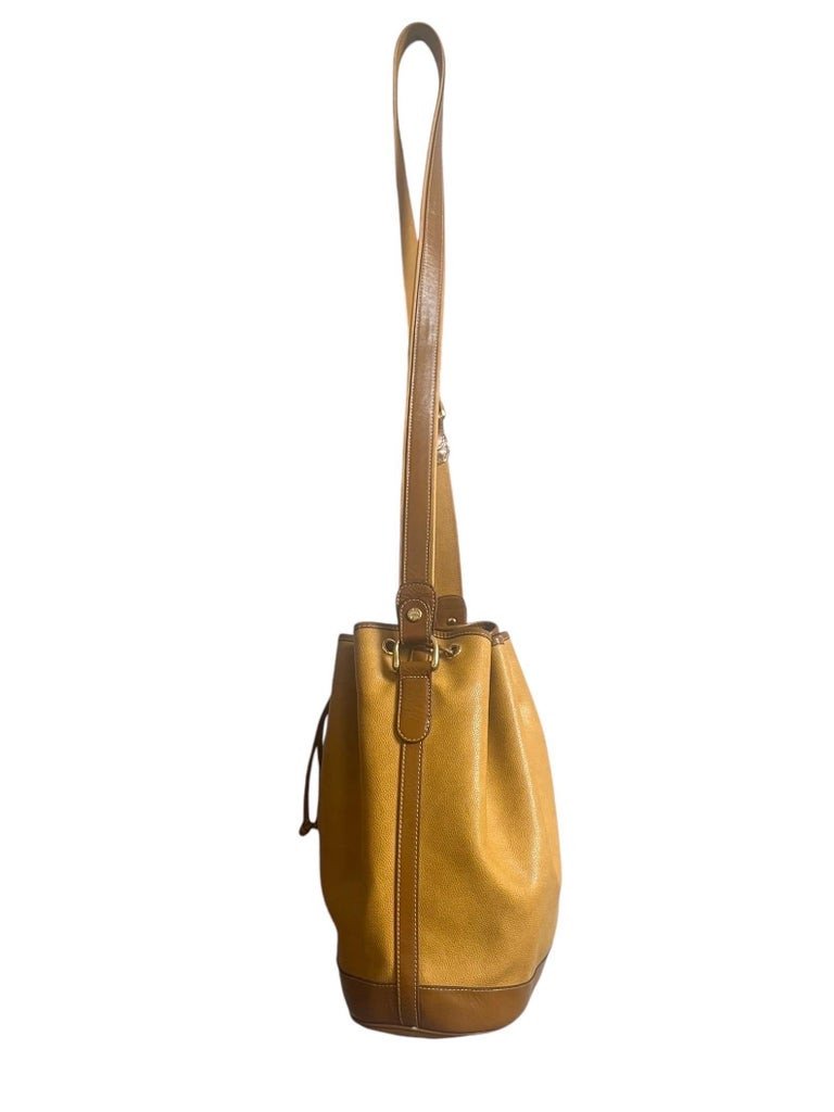 Lancel Bucket Bag - Vintage - Mustard Yellow And Brown Leather - Paris France -photo-6