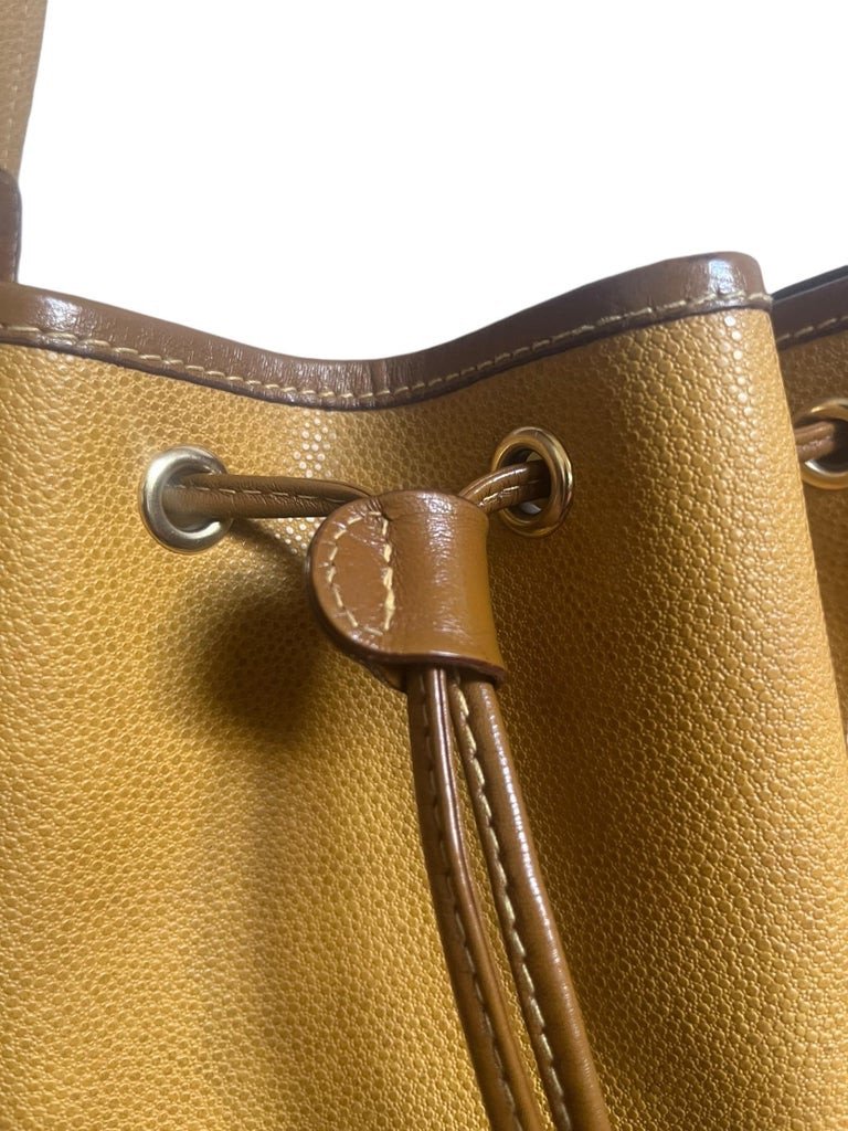 Lancel Bucket Bag - Vintage - Mustard Yellow And Brown Leather - Paris France -photo-7