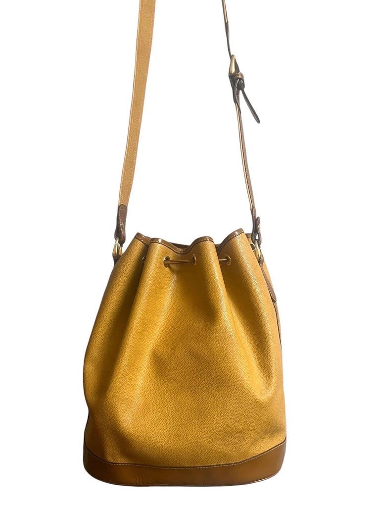 Lancel Bucket Bag - Vintage - Mustard Yellow And Brown Leather - Paris France -photo-8