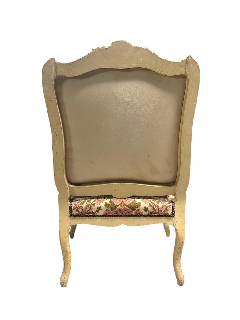 Pair Of Queen's Armchairs In Carved Gilded Painted Wood - Velvet - France Louis XV-photo-2