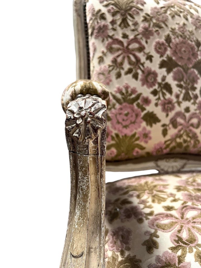 Pair Of Queen's Armchairs In Carved Gilded Painted Wood - Velvet - France Louis XV-photo-6