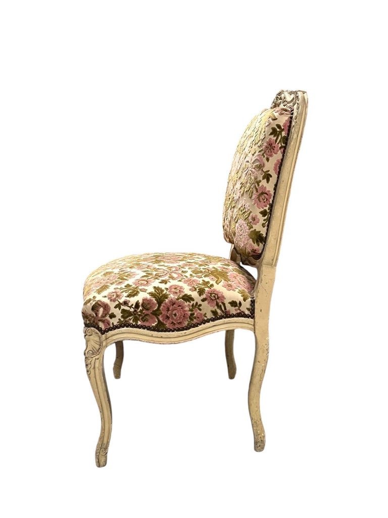 Pair Of Chairs In Carved Painted Wood And Velvet - Louis XV Style - France-photo-2