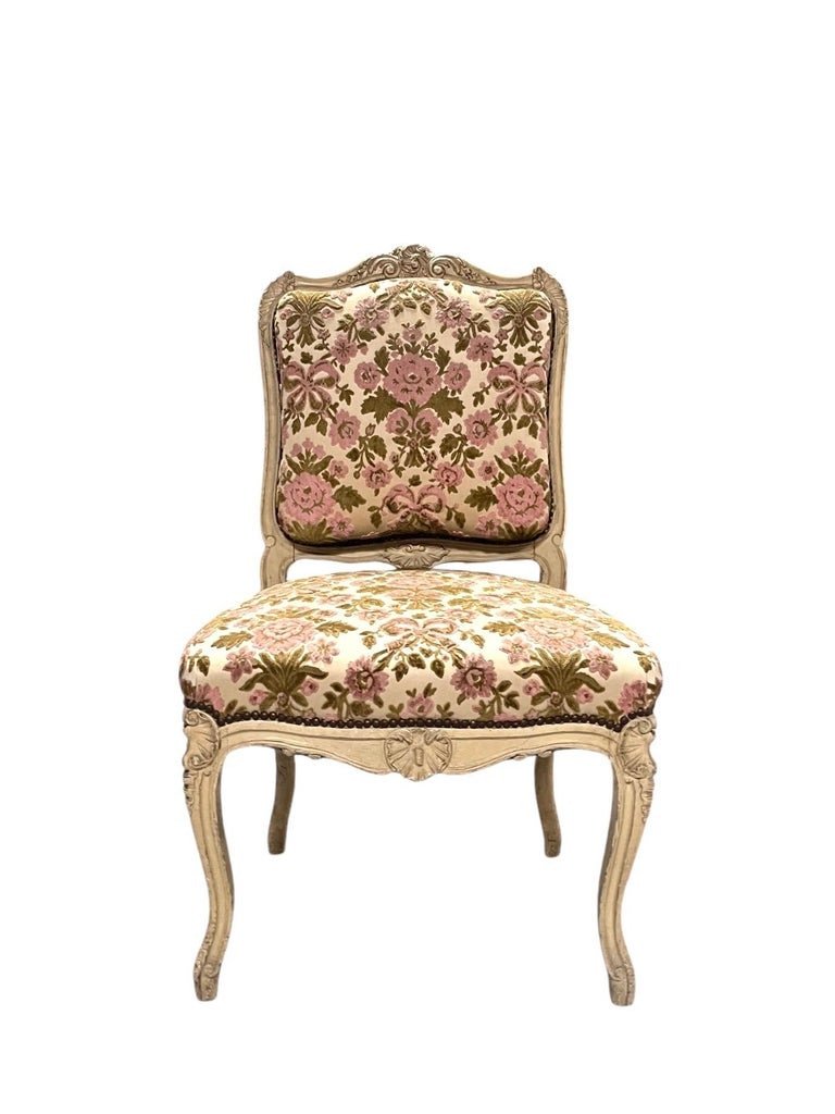 Pair Of Chairs In Carved Painted Wood And Velvet - Louis XV Style - France-photo-4