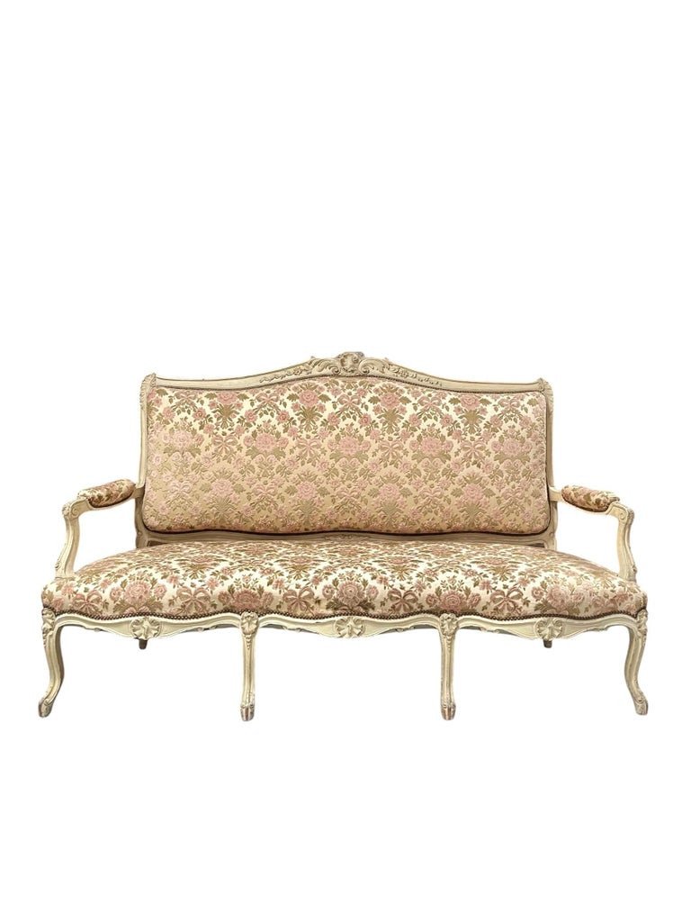 Living Room Set Consisting Of A Sofa, 2 Armchairs And 2 Chairs, Painted Carved Wood - Louis XV Style-photo-2