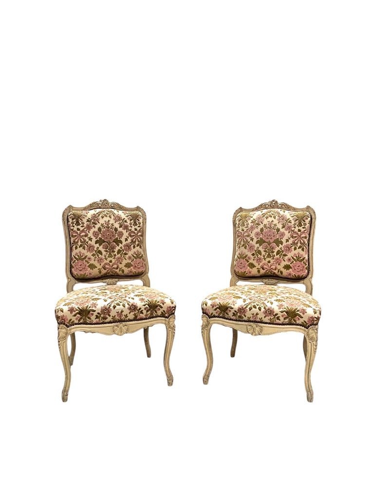 Living Room Set Consisting Of A Sofa, 2 Armchairs And 2 Chairs, Painted Carved Wood - Louis XV Style-photo-4