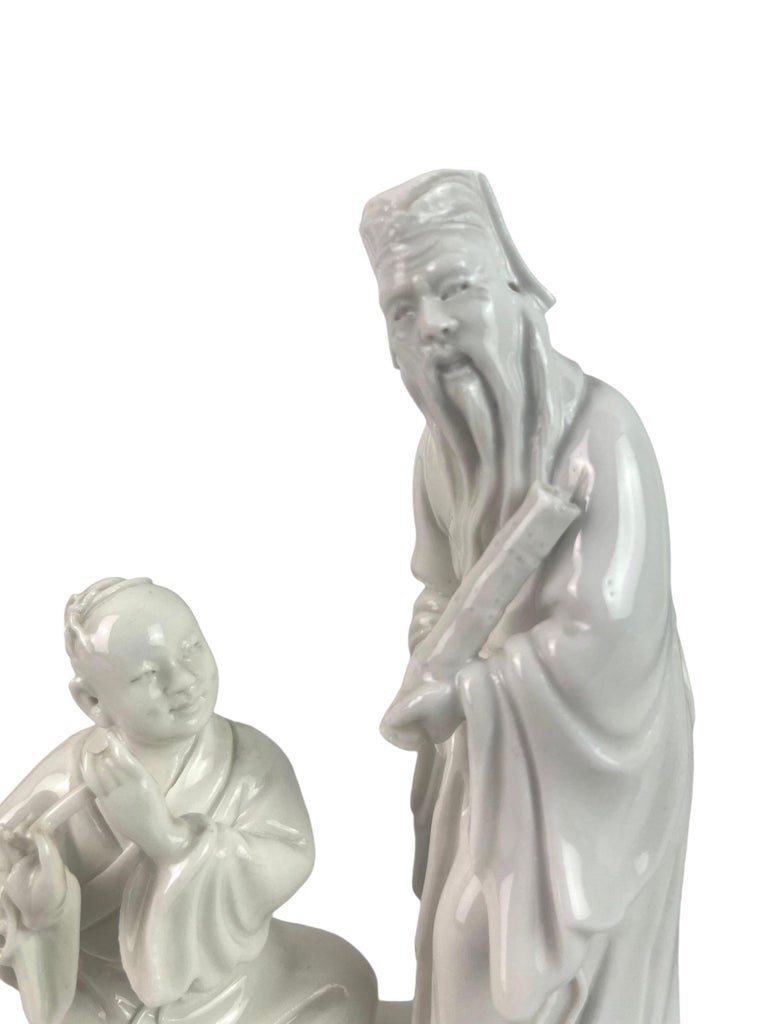 "blanc De Chine" Statuette En Porcelaine Musiciens Flûtiste - Chine - Qing 19th-photo-3