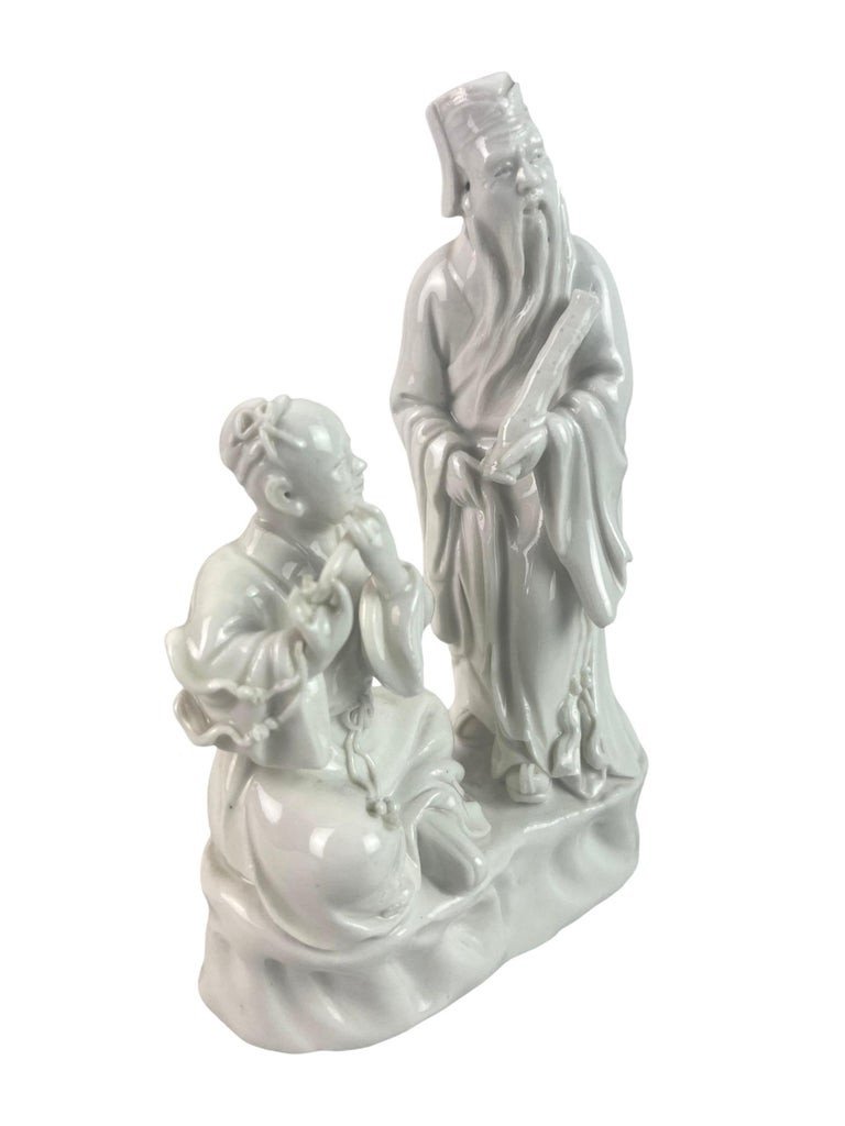 "blanc De Chine" Statuette En Porcelaine Musiciens Flûtiste - Chine - Qing 19th-photo-4