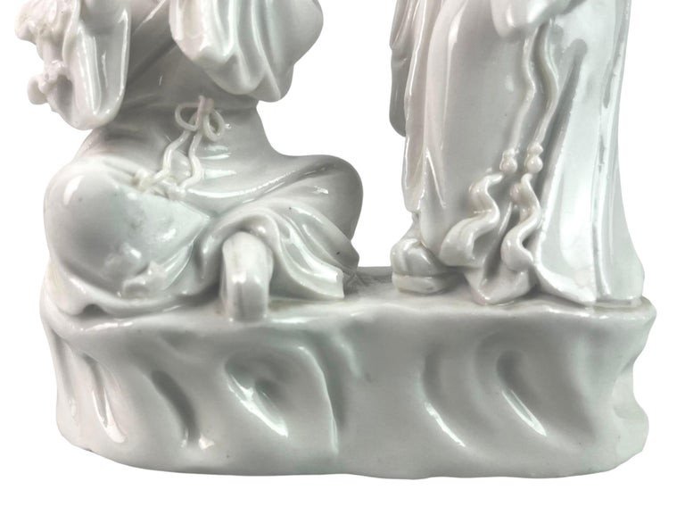 "blanc De Chine" Statuette En Porcelaine Musiciens Flûtiste - Chine - Qing 19th-photo-5