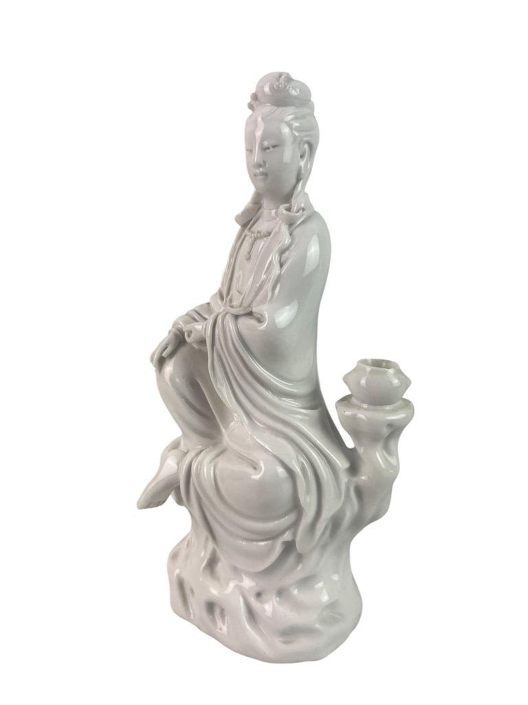 White Porcelain "blanc De Chine" Statuette Of The Goddess Guan Yin China 19th-photo-4