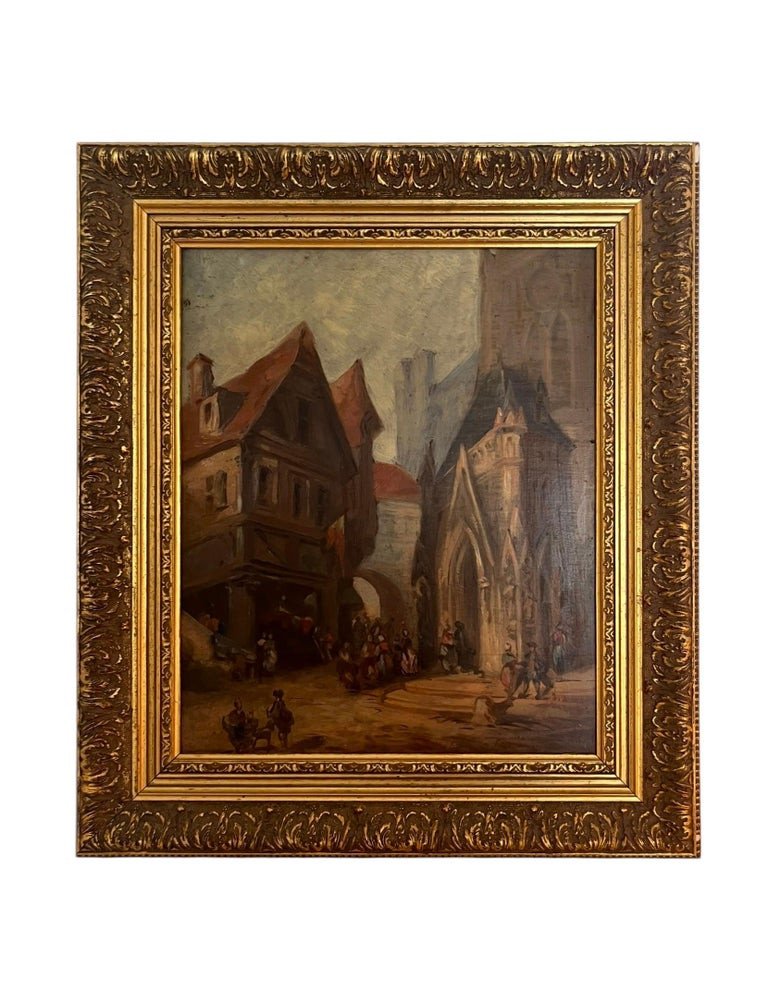 Oil On Panel - Painting - Troubadour School - 19th - Church Courtyard Scene - France-photo-6