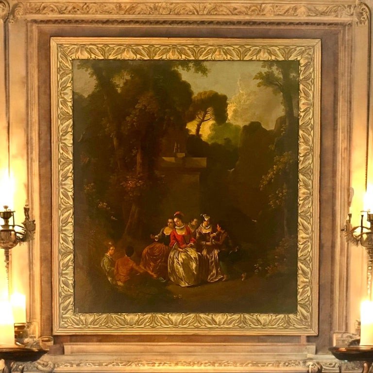 French School - Oil On Canvas 18th Century - Gallant Scene In The Style Of François Boucher-photo-2