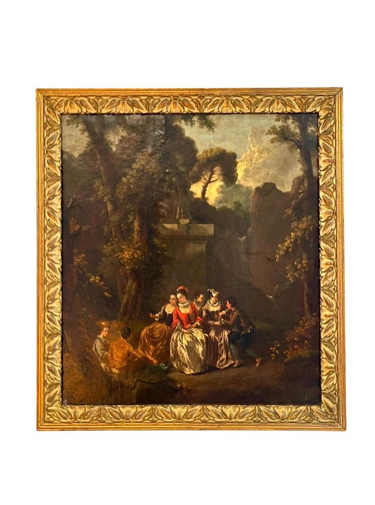 French School - Oil On Canvas 18th Century - Gallant Scene In The Style Of François Boucher