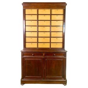 Mahogany Office File Cabinet / Cardboard - Louis Philippe Period France 19th