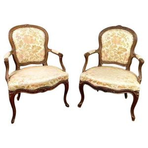 Blanchard - Pair Of Louis XV Period Cabriolet Armchairs - Stamped - 18th