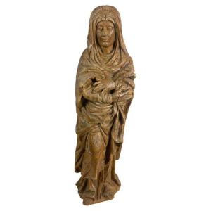 Sculpture Religieuse De Sainte En Bois Naturel Sculpté, Fin XVIIème Début XVIIIème France