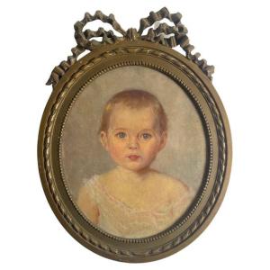 Portrait Of Baby / Young Child - Painting - Oil On Canvas Signed - Framed - France 19th