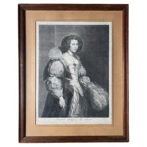 A. Van Dyck "maria Luissa De Tassis" Engraving By C. Vermeulen - 17th Century - Belgium