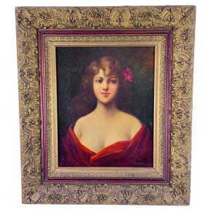 Portrait Of A Woman - Painting - Oil On Panel - Early 20th Century - Signed Rolland - Framed 