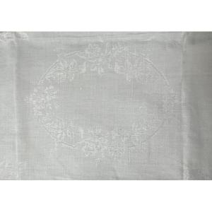Château Service - Large Tablecloth And 18 Damask Linen Napkins - 1900 France