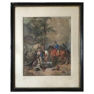 Aquarelle De G. Verdey " Vie De La Cavalerie Française été 1914 "  20e Siècle