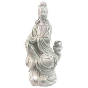 Statuette "blanc De Chine" En Porcelaine Blanche De La Déesse Guan Yin Chine 19e