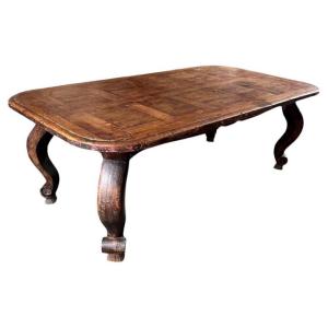 Imposing 18th Century Wooden Top Dining Table With Louis XV Style Base