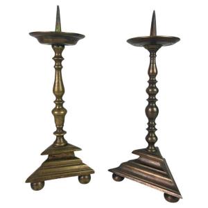 Pair Of Altar, Church Or Candlestick Holders - Gilt Bronze - 17th / 18th