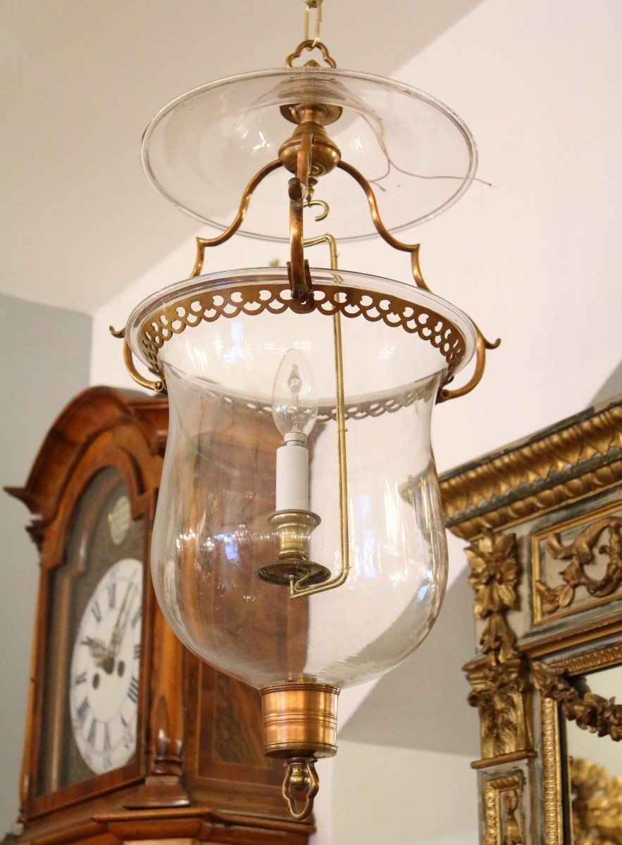 Late 19th Century French Empire Glass And Bronze Hall Lantern-photo-2