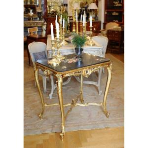 Napoleon III Louis XV Style Giltwood Scagliola Top Center Table Dessert Table