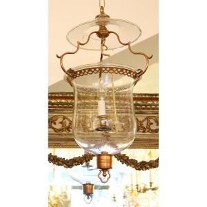 Late 19th Century French Empire Glass And Bronze Hall Lantern
