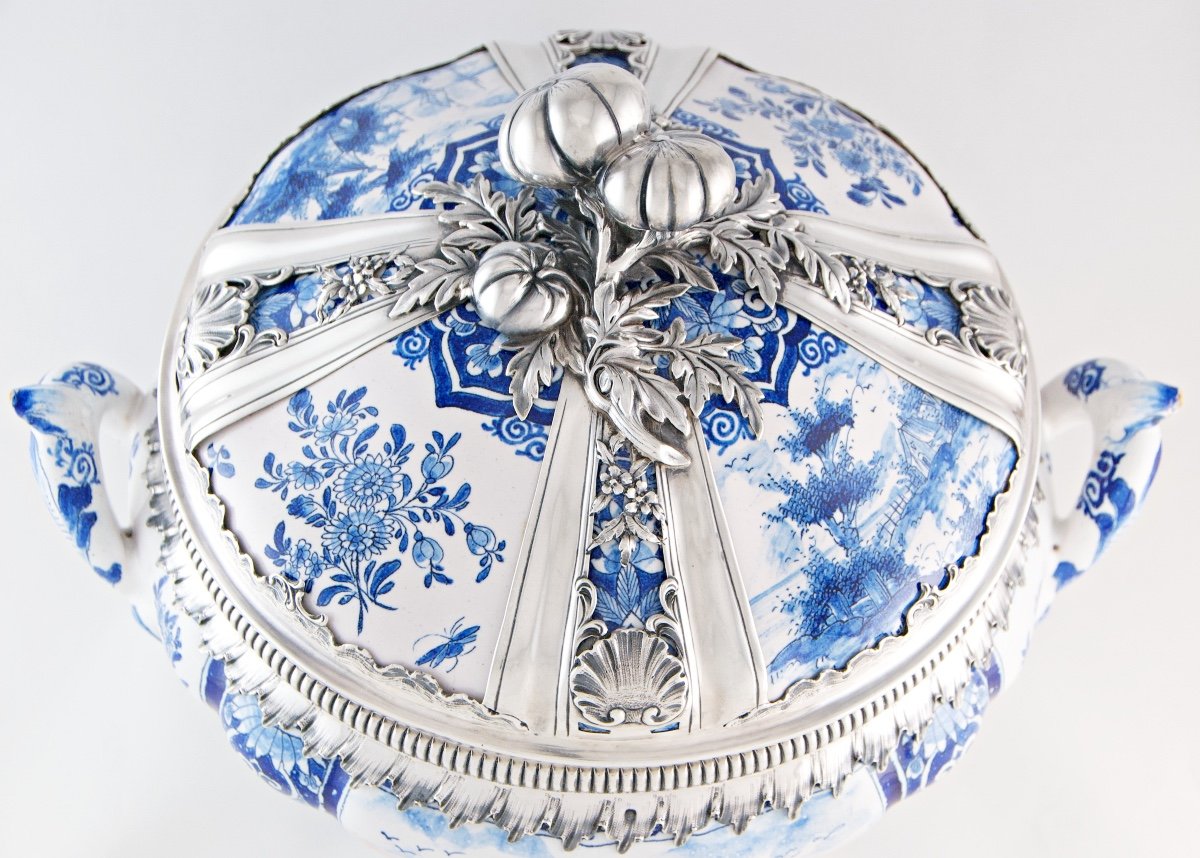 Delft, C.1759 - Louis XV Period Dish Mounted In Solid Silver, By Paulus Van Der Burch-photo-2