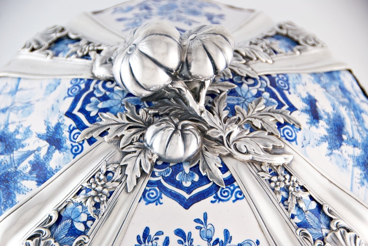 Delft, C.1759 - Louis XV Period Dish Mounted In Solid Silver, By Paulus Van Der Burch-photo-1