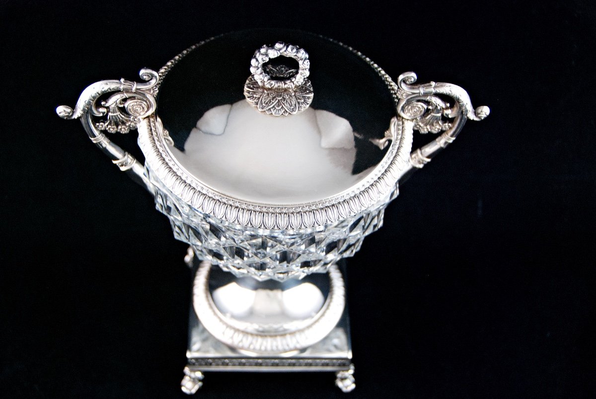 Solid Silver And Cut Crystal Drageoir, Louis XVIII Period, Paris 1819-1838, Boulanger Goldsmith-photo-4