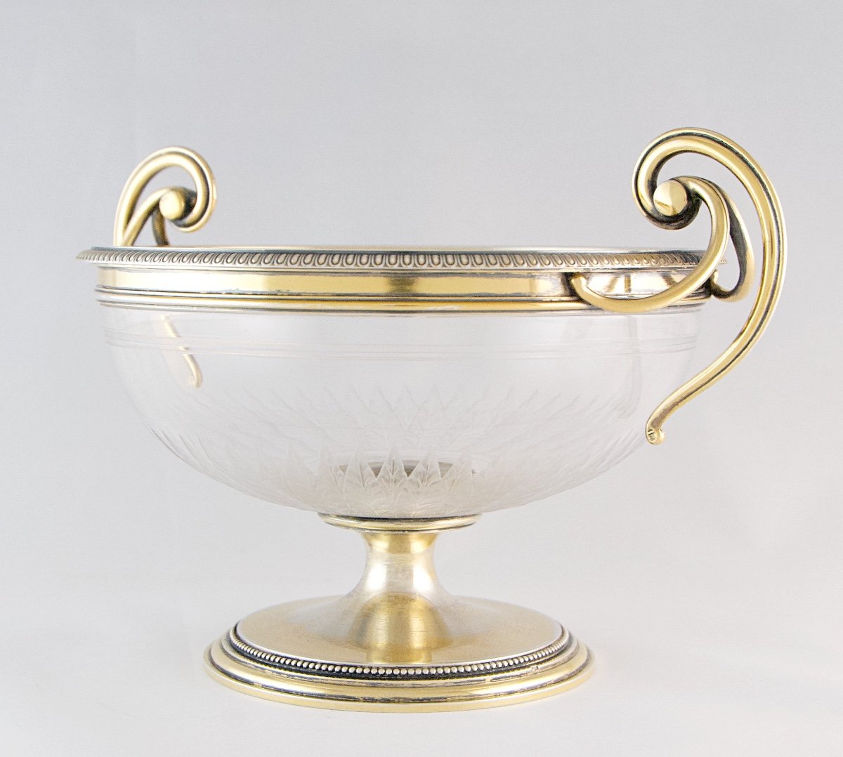 Gustave Keller Paris - Crystal And Solid Silver Vermeil Bowl-photo-3