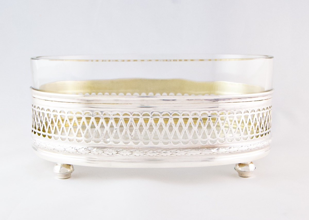 Bowl In Solid Silver And Vermeil And Its Crystal Lining Forming A Table Planter-photo-2