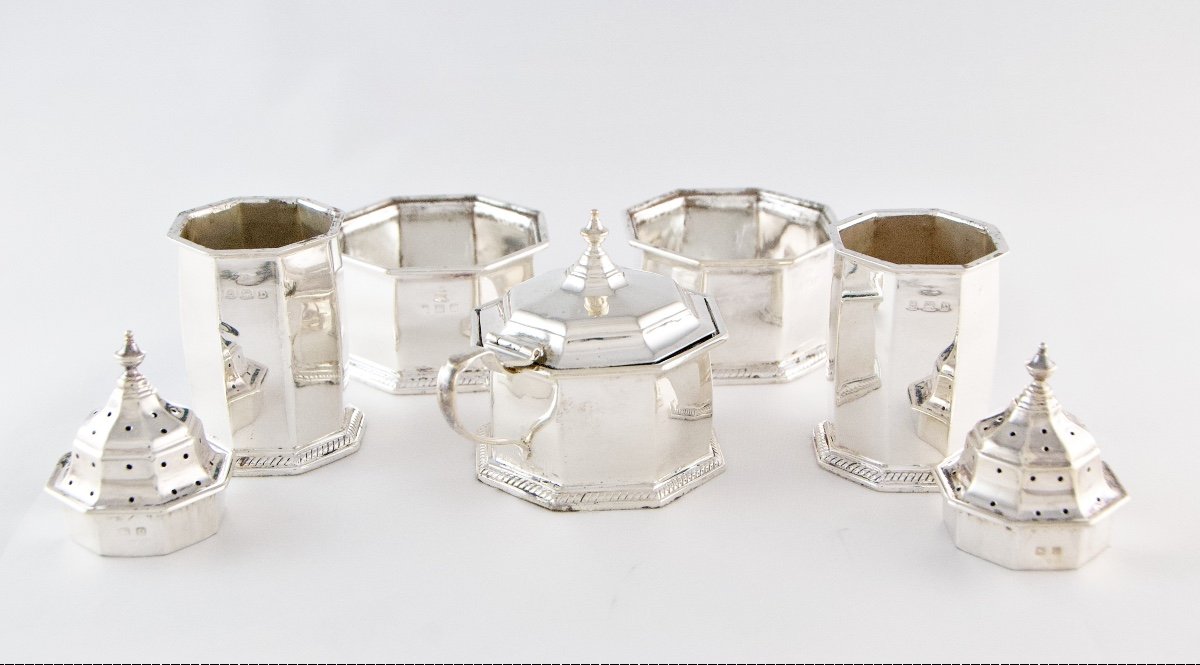 MAPPIN & WEBB - Nécessaire à épices et condiments en argent massif d'époque George V-photo-4