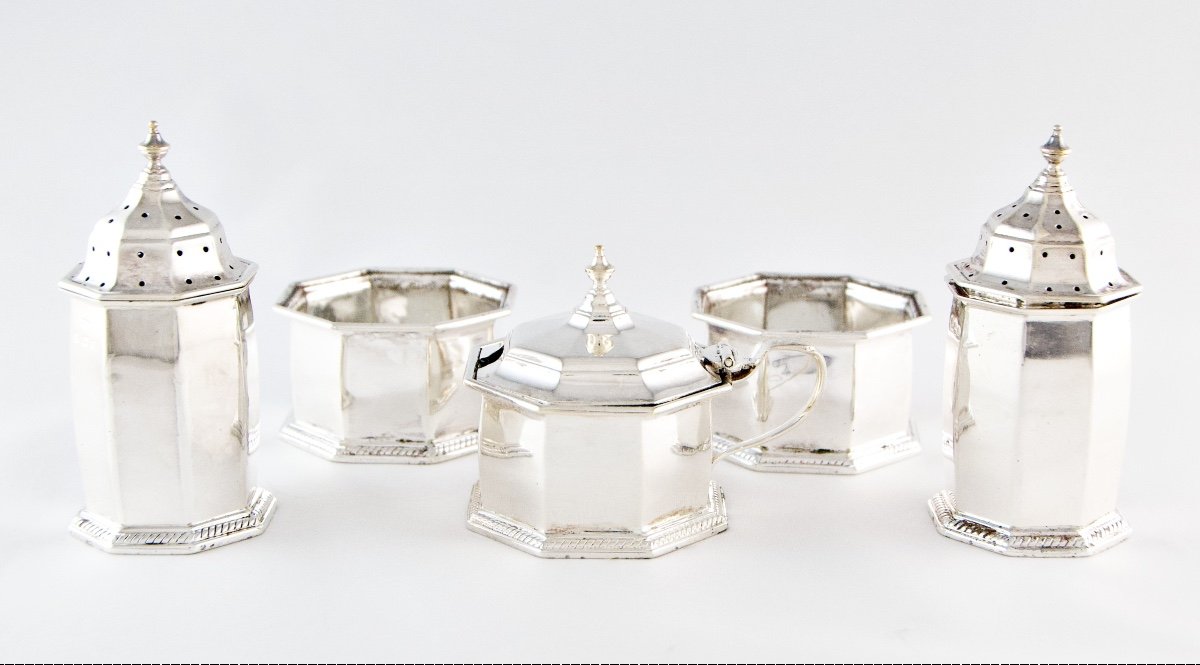 Mappin & Webb - George V Period Solid Silver Spice And Condiment Set