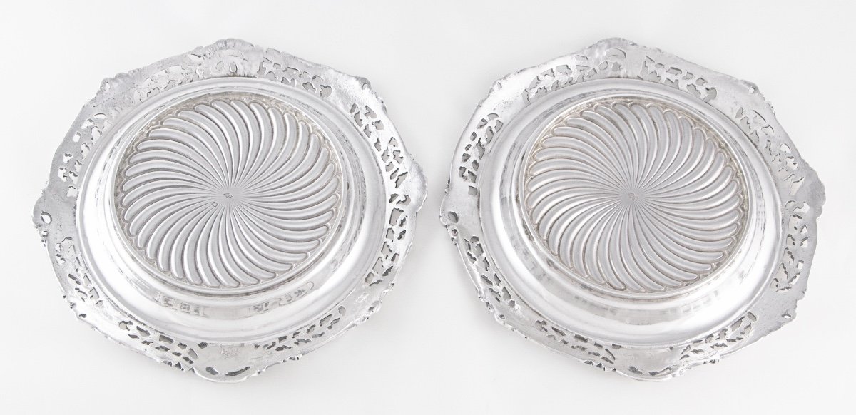 H. Soufflot - Pair Of Sterling Silver Rocaille Coasters, Paris 1884-1910-photo-5