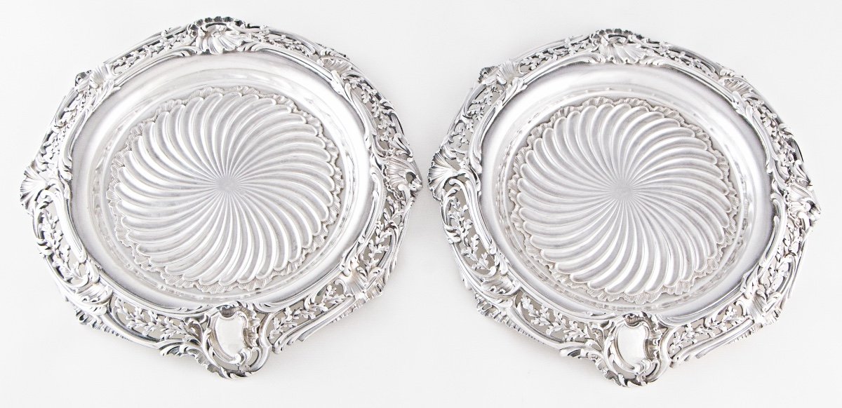 H. Soufflot - Pair Of Sterling Silver Rocaille Coasters, Paris 1884-1910