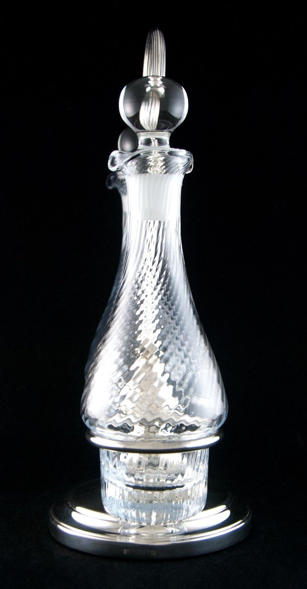 Christofle – Oil Cruet And Its Carafes In Silver-plated Metal And Crystal, Louis XVI Style-photo-1