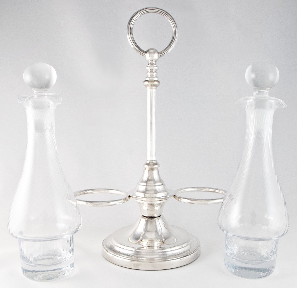 Christofle – Oil Cruet And Its Carafes In Silver-plated Metal And Crystal, Louis XVI Style-photo-4