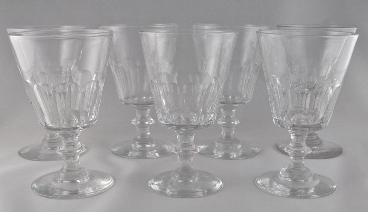 Baccarat Saint-louis – Set Of 7 Crystal Water Or Wine Glasses, Louis-philippe Period-photo-1