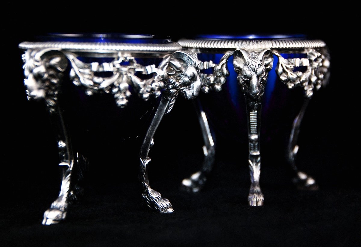 Pair Of Louis XVI Salt Cellars In Solid Silver And Crystal That Can Be Used As Egg Cups-photo-2