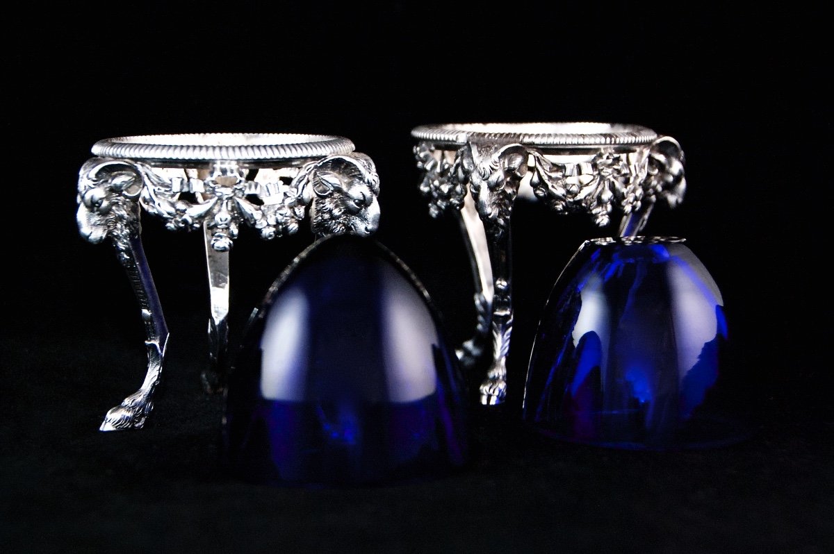 Pair Of Louis XVI Salt Cellars In Solid Silver And Crystal That Can Be Used As Egg Cups-photo-4