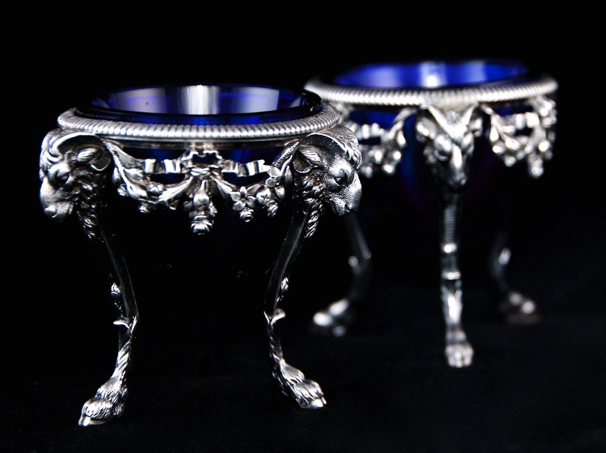 Pair Of Louis XVI Salt Cellars In Solid Silver And Crystal That Can Be Used As Egg Cups-photo-1