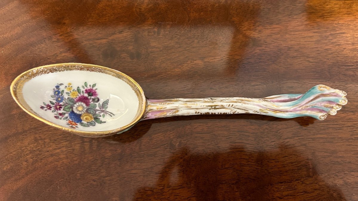 Meissen – Polychrome Porcelain Spoon, 18th Century-photo-1