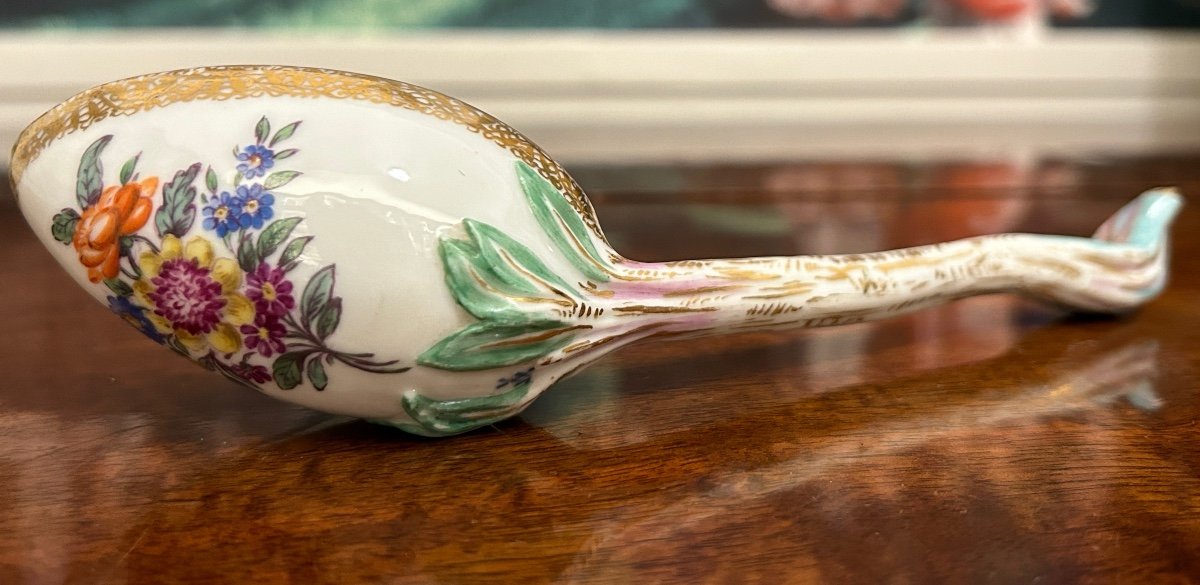 Meissen – Polychrome Porcelain Spoon, 18th Century-photo-2