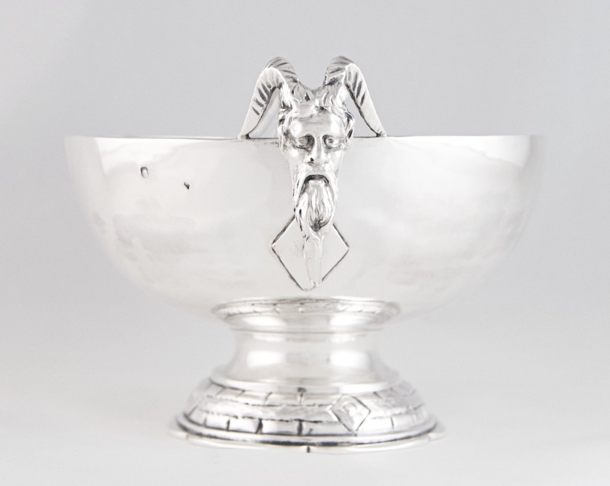 Solid Silver Wedding Cup Adorned With Faun Heads By Master Goldsmith Marc Parrod-photo-3