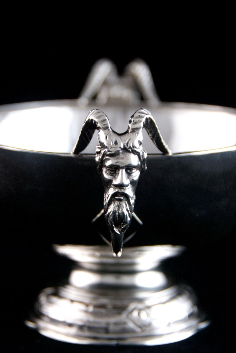 Solid Silver Wedding Cup Adorned With Faun Heads By Master Goldsmith Marc Parrod-photo-4