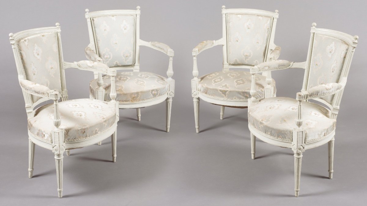 Set Of Four Cabriolet Armchairs From The Directoire Period, 18th Century